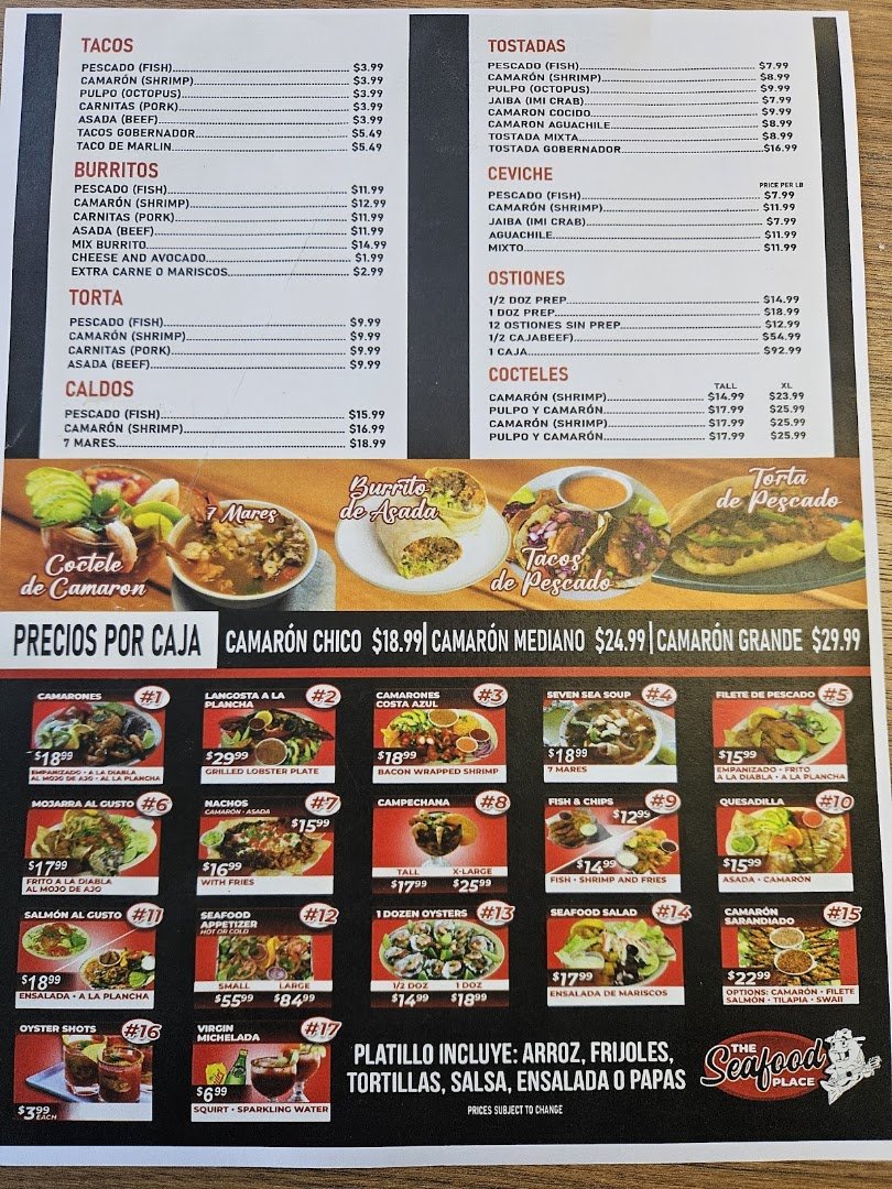 Colorful plates of fish and shrimp specials.